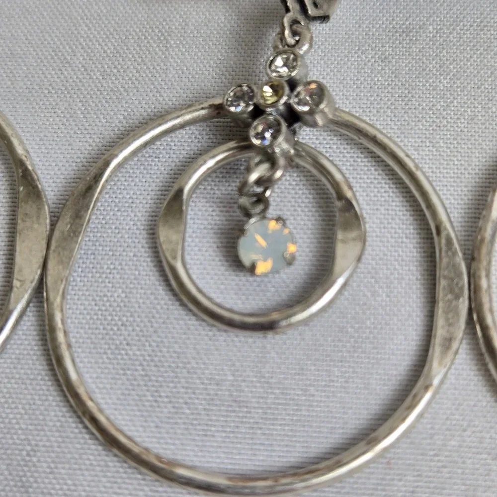 2 Pair Bohm Dangle/Drop Hoop Earrings, Silver‎ Tone, New